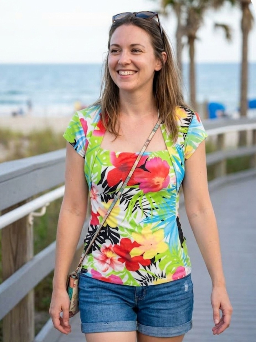 Cache Tropical Floral Square-Neck Tank Top in Bright Multi